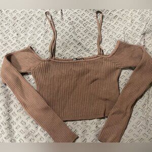 Zara Ribbed Long Sleeve Cropped Top Size Large